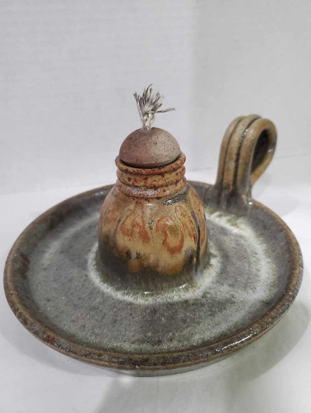 Pottery oil lamp Vintage Handcrafted Chamberstick Why Not? *READ*